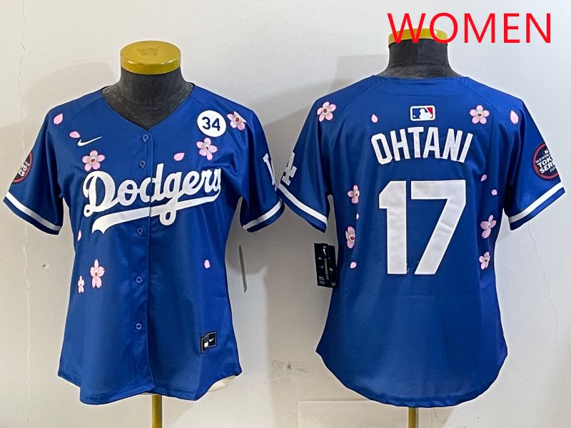Women Los Angeles Dodgers #17 Ohtani Blue Sakura Edition 2025 Nike MLB Jersey style 5